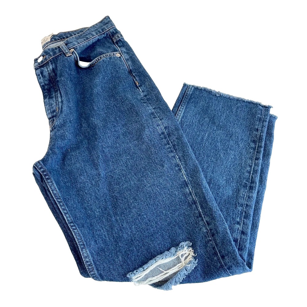 Nakd Reborn High Waist Ripped Knee Straight Jeans Womens 10 Blue Button Fly